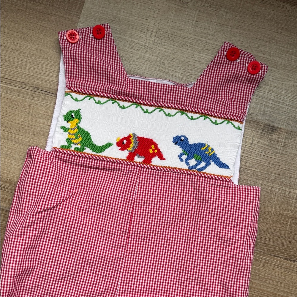 Charming Red Gingham Dinosaur Bodysuit